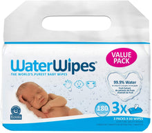 Load image into Gallery viewer, WaterWipes Original Baby Wipes, 99.9% Water, Unscented &amp; Hypoallergenic for Sensitive Newborn Skin
